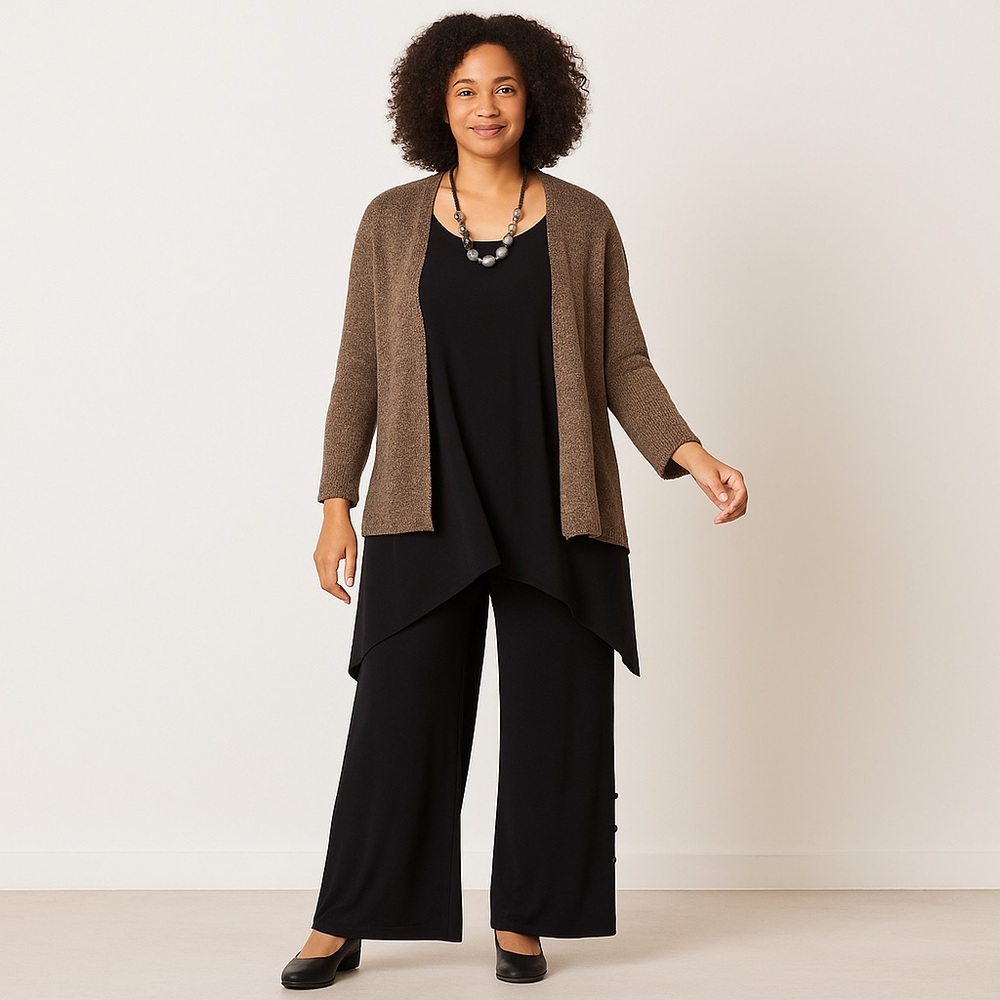 Bali black silky jersey trousers pants wide legs open bottom soft elastic waist